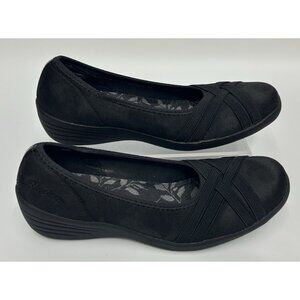 Skechers Wedge Slip Ons Loafers Women’s 8 Black Kiss Make Out Stretch Fit 44683